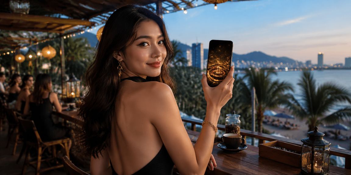 Người dùng tại quán cà phê Hà Nội chuẩn bị đăng ký trên điện thoại