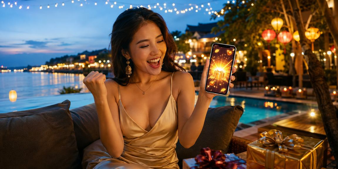 Không gian Hội An minh họa việc xem giải thưởng trên ứng dụng di động
